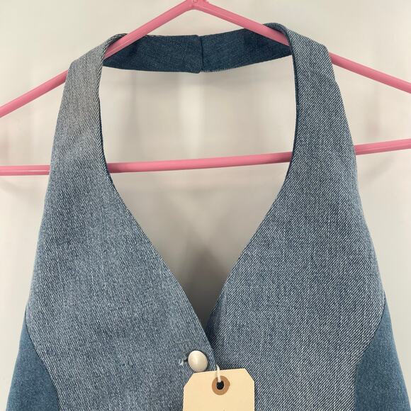 FREE PEOPLE x TRICIA FIX Split Denim Vest Size Extra Small Patchwork Halter NWT - Picture 15 of 15